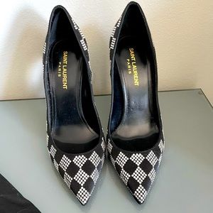 Saint Laurent Black Zoe checkered satin pumps